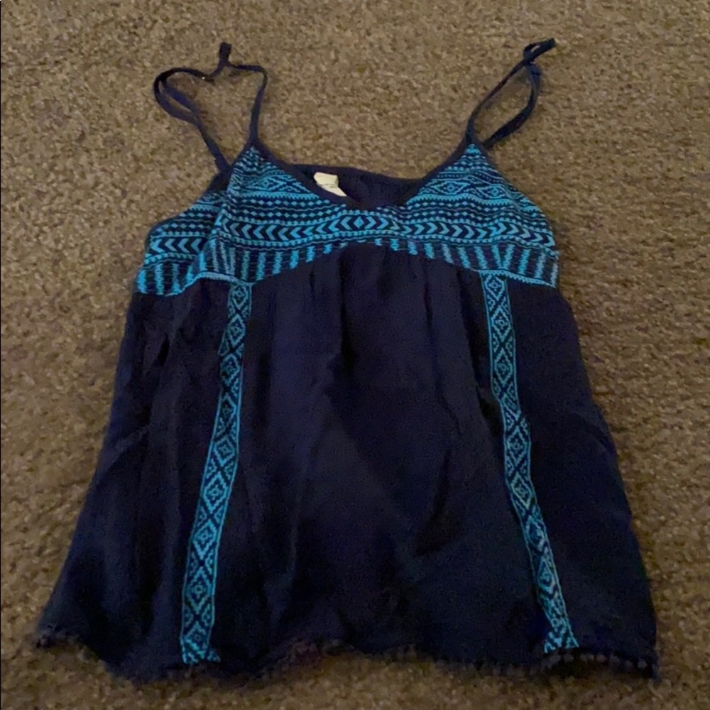 Bethany Mota navy and light blue print tank top